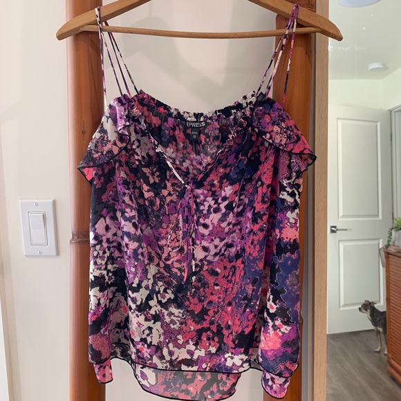 Express Tops - Bold watercolor floral boho chiffon top